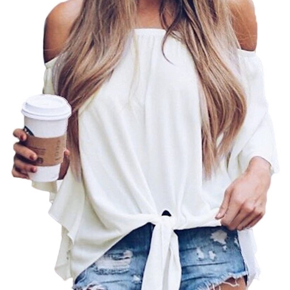 new • off-the-shoulder tie front bohemian top
